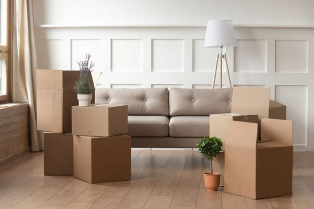 Living room with boxes